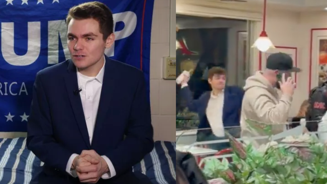 Nick Fuentes; Twitter screenshot of Nick Fuentes throwing soda cup in restaurant