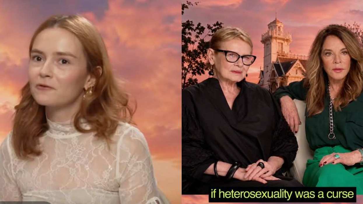 Nona Dimitrova (left) poses her viral Practical Magic 2 question to Dianne Wiest (center) and Stockard Channing (right).