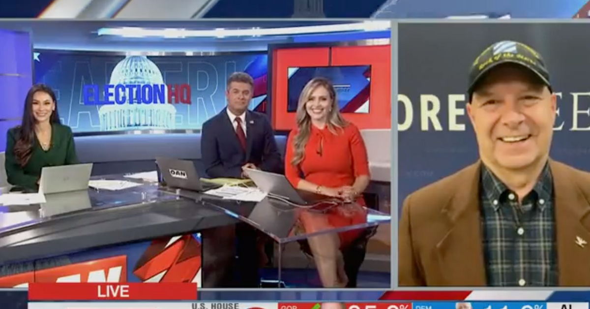 OAN screenshot of Doug Mastriano and OAN hosts during midterm election coverage