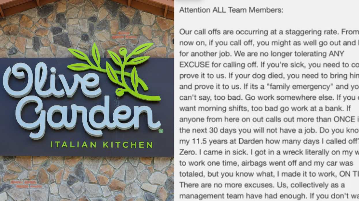 Olive Garden sign; screenshot of email