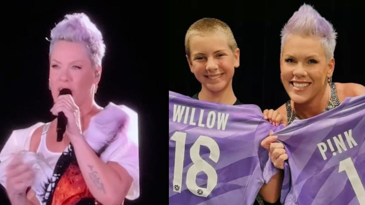 P!nk on stage; P!nk and her daughter Willow