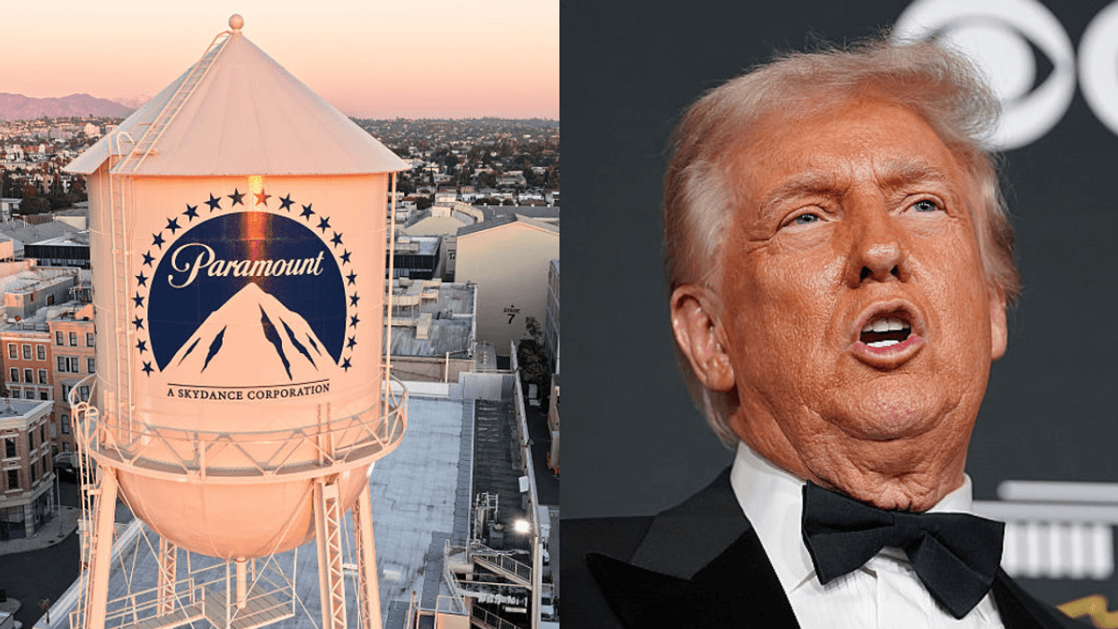 Paramount logo on water tower; Donald Trump