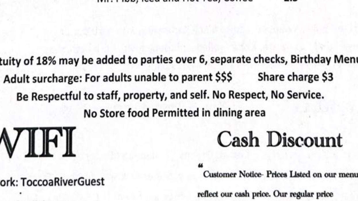 part of Toccoa Riverside Restaurant’s menu