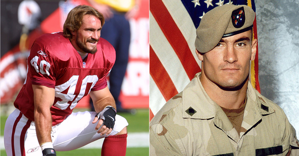 Pat Tillman in his NFL days; Pat Tillman's official military photo