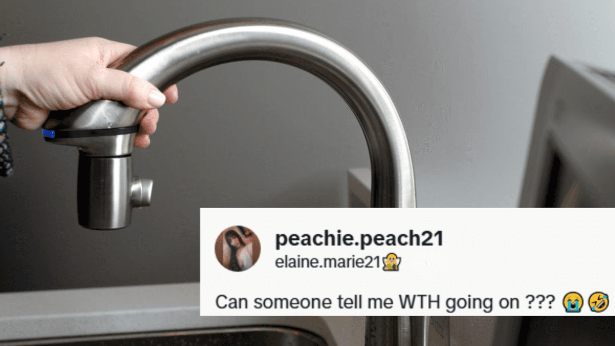 Person turning on their kitchen faucet; Screenshot from @elaine.marie21's TikTok