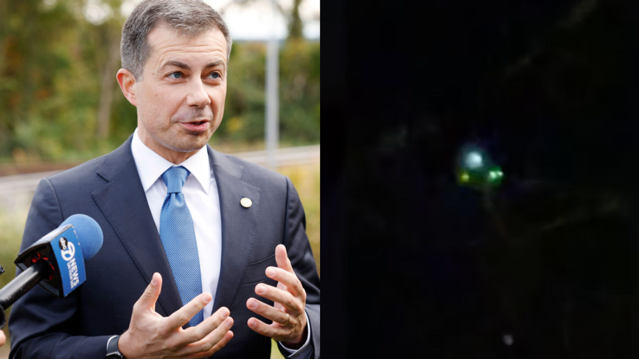Pete Buttigieg; Screenshot of drones flying over New Jersey