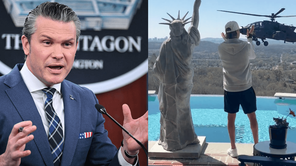 Pete Hegseth; Screenshot of Kid Rock during Army helicopter fly-by