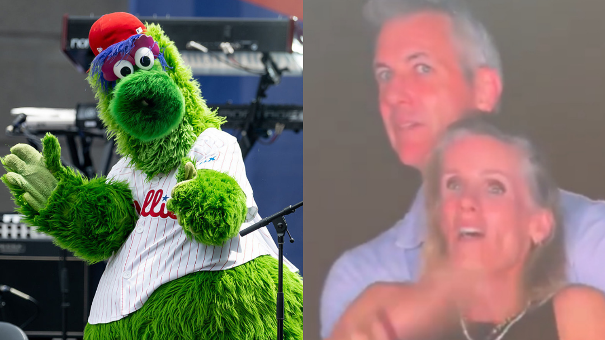Phillie Phanatic; Andy Byron and Kristin Cabot