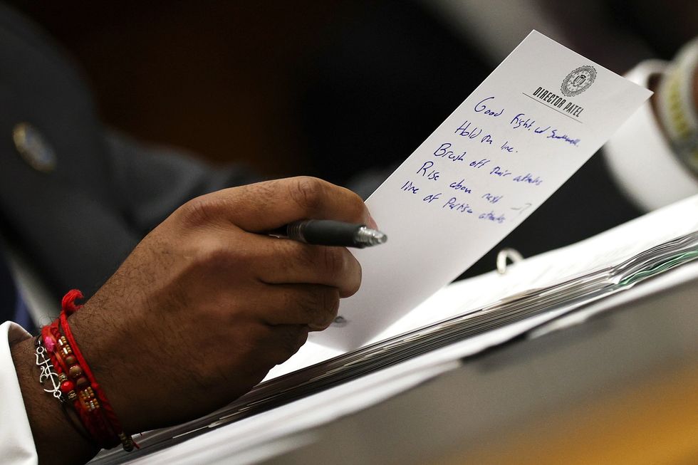 Photo of Kash Patel's note during House hearing