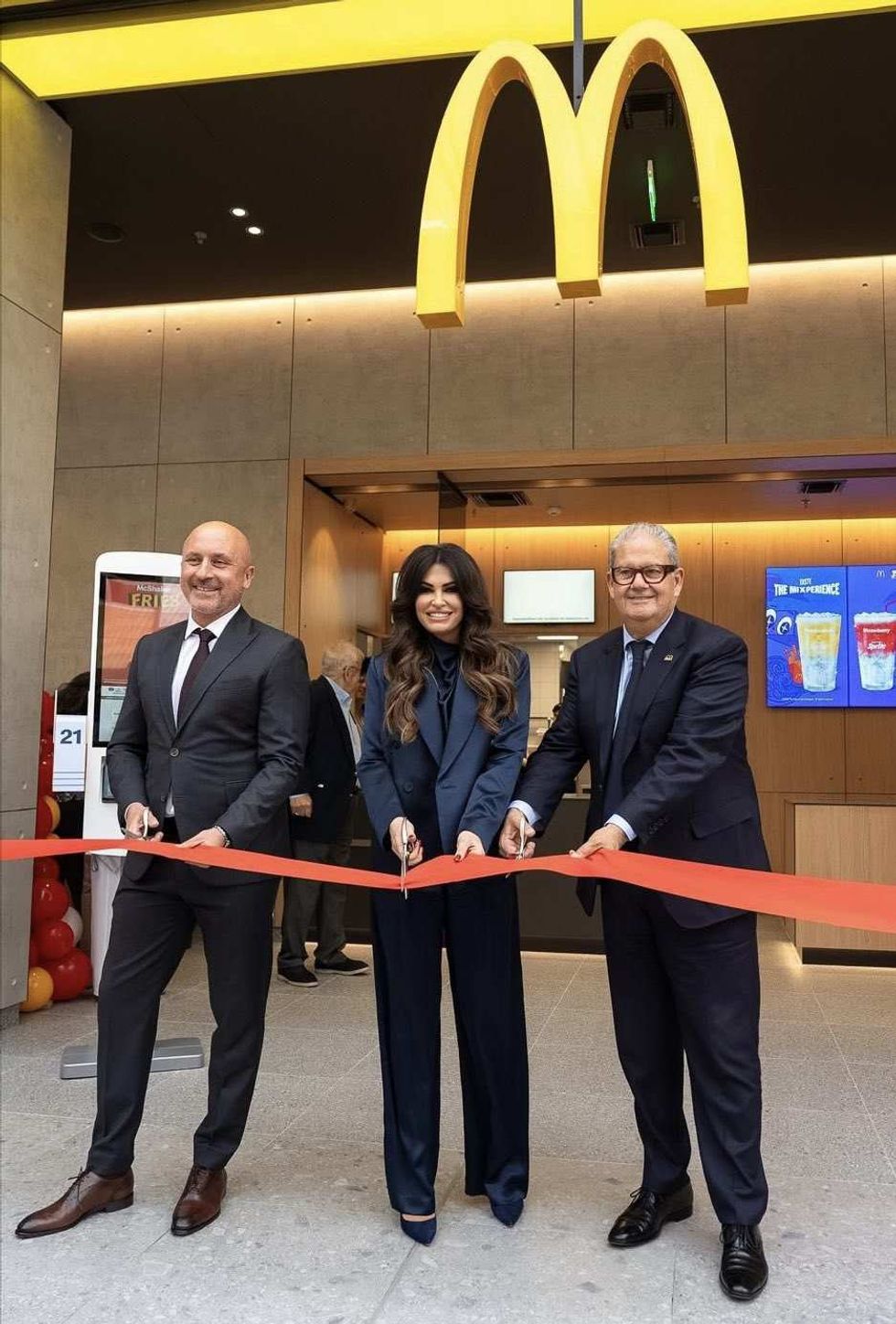 Photo of Kimberly Guilfoyle and officials at McDonald's ribbon-cutting ceremony