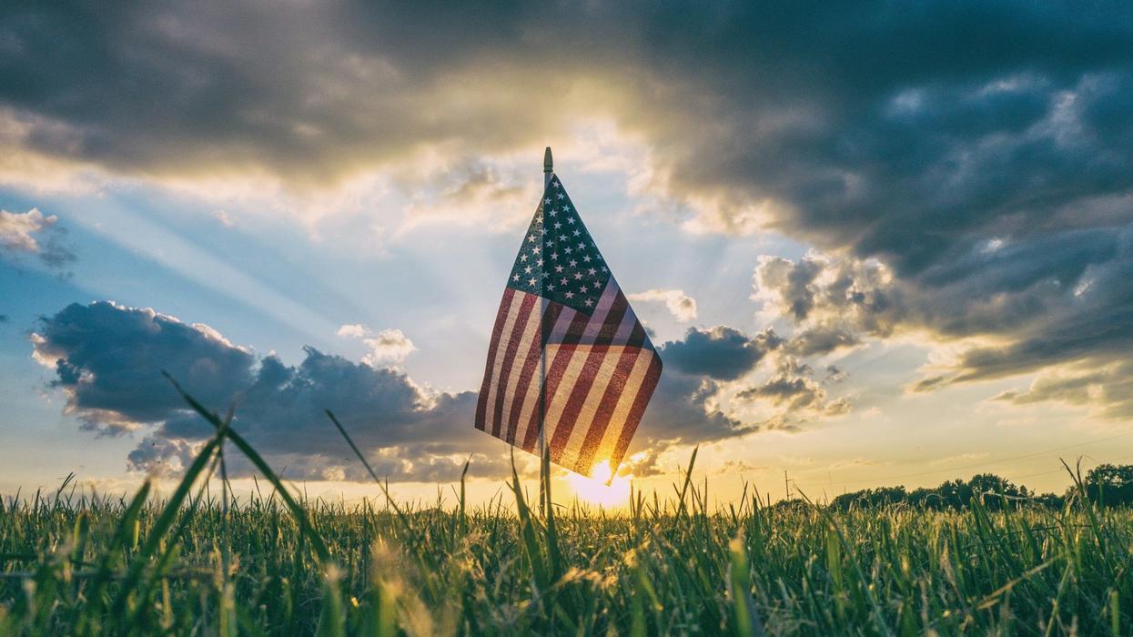 Picture of an American flag swaying in a field