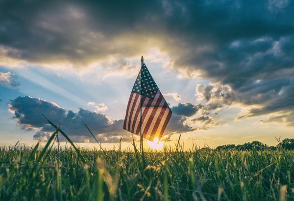 Picture of an American flag swaying in a field