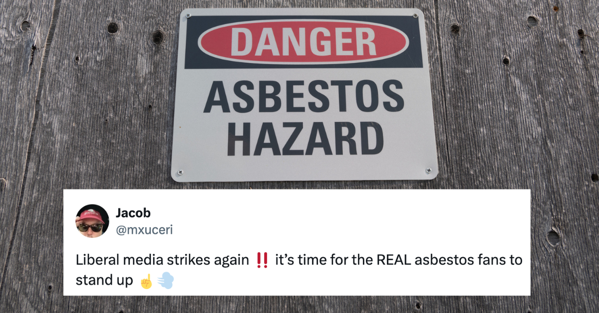 Picture of asbestos hazard warning sign, screenshot of @mxuceri's post on X