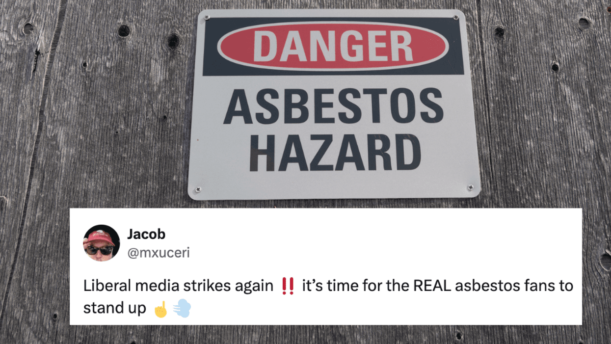 Picture of asbestos hazard warning sign, screenshot of @mxuceri's post on X