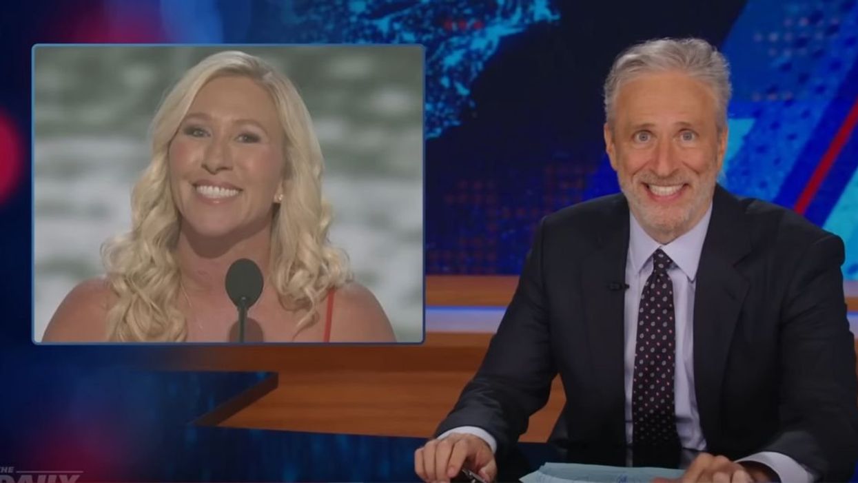 Picture of Marjorie Taylor Greene seen on "The Daily Show" with Jon Stewart