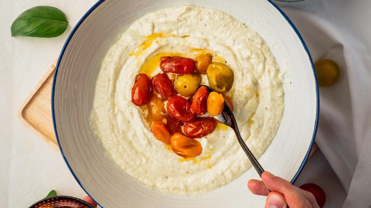 polenta topped with peppers in olive oil