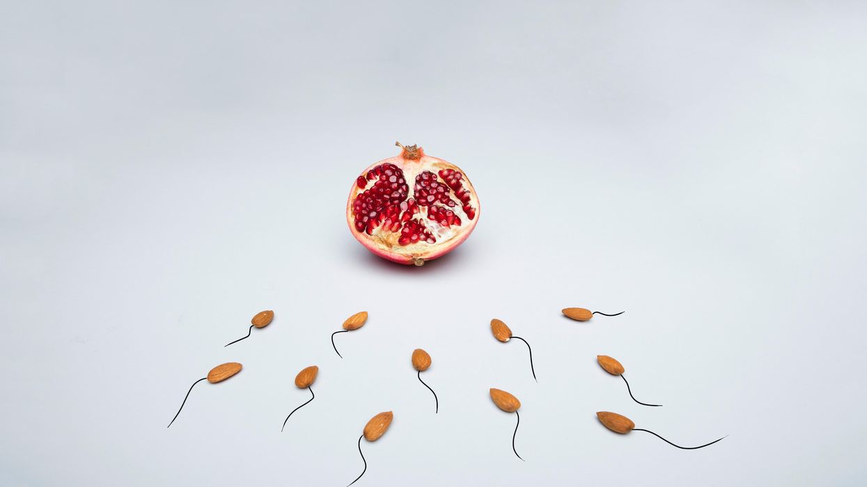 pomegranate and almonds made to look like egg and sperm