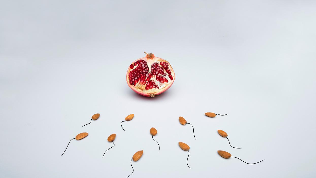 pomegranate and almonds made to look like egg and sperm