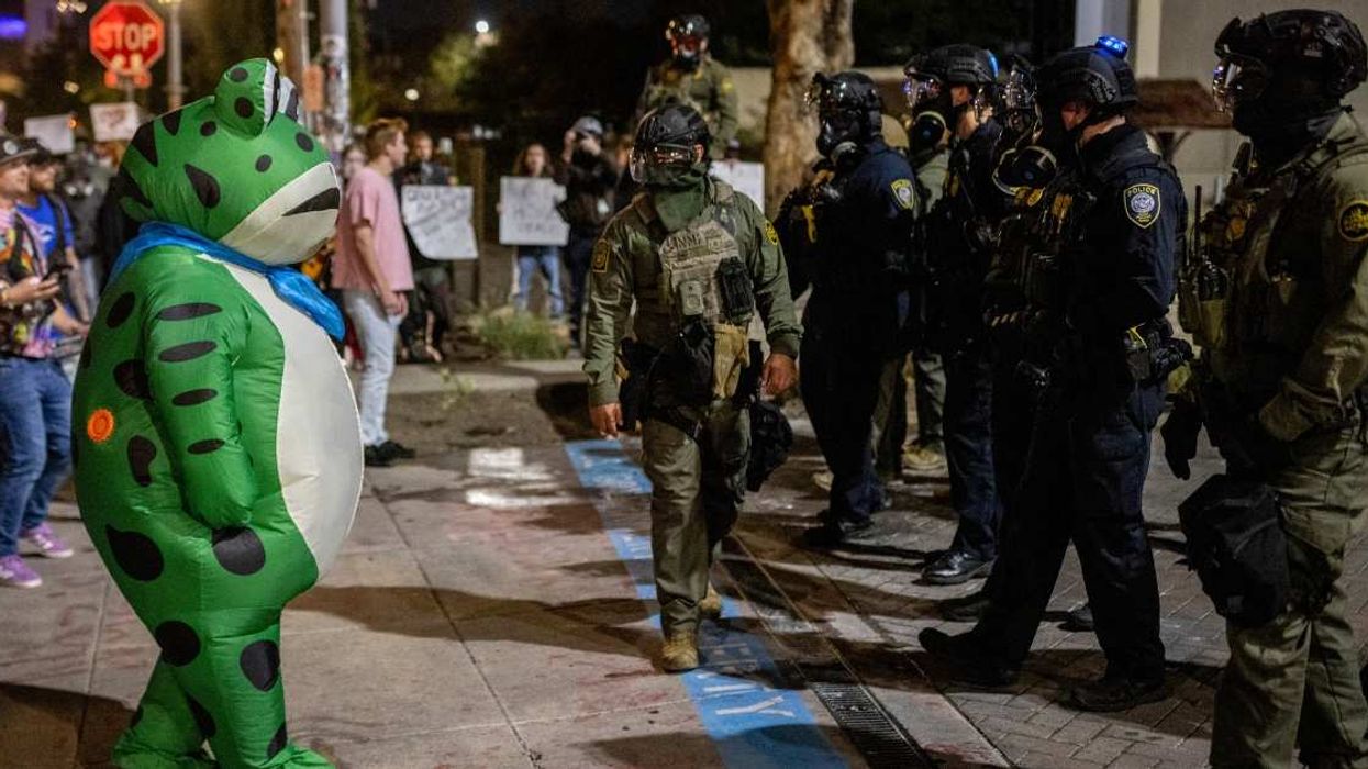 Portland anti-ICE protester in frog costume