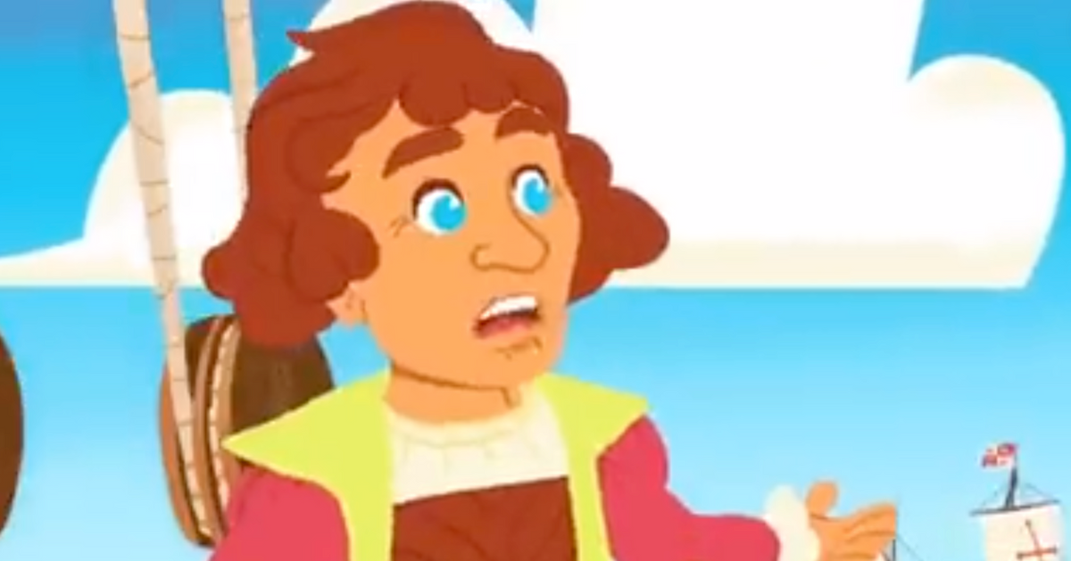 PragerU screenshot of an animated Christopher Columbus