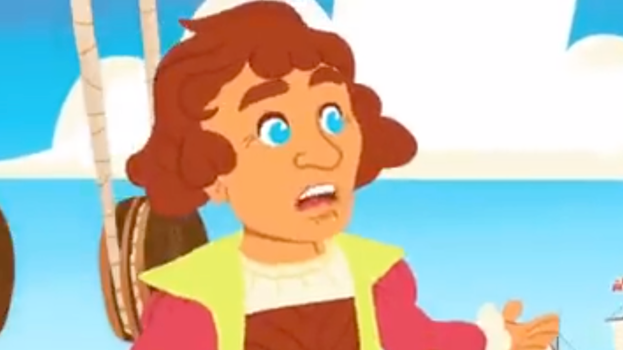 PragerU screenshot of an animated Christopher Columbus