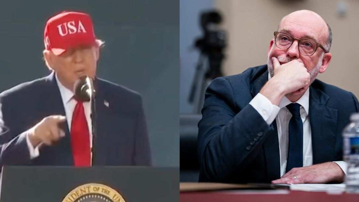 President Donald Trump (left) and Office of Management and Budget Director Russell Vought (right).