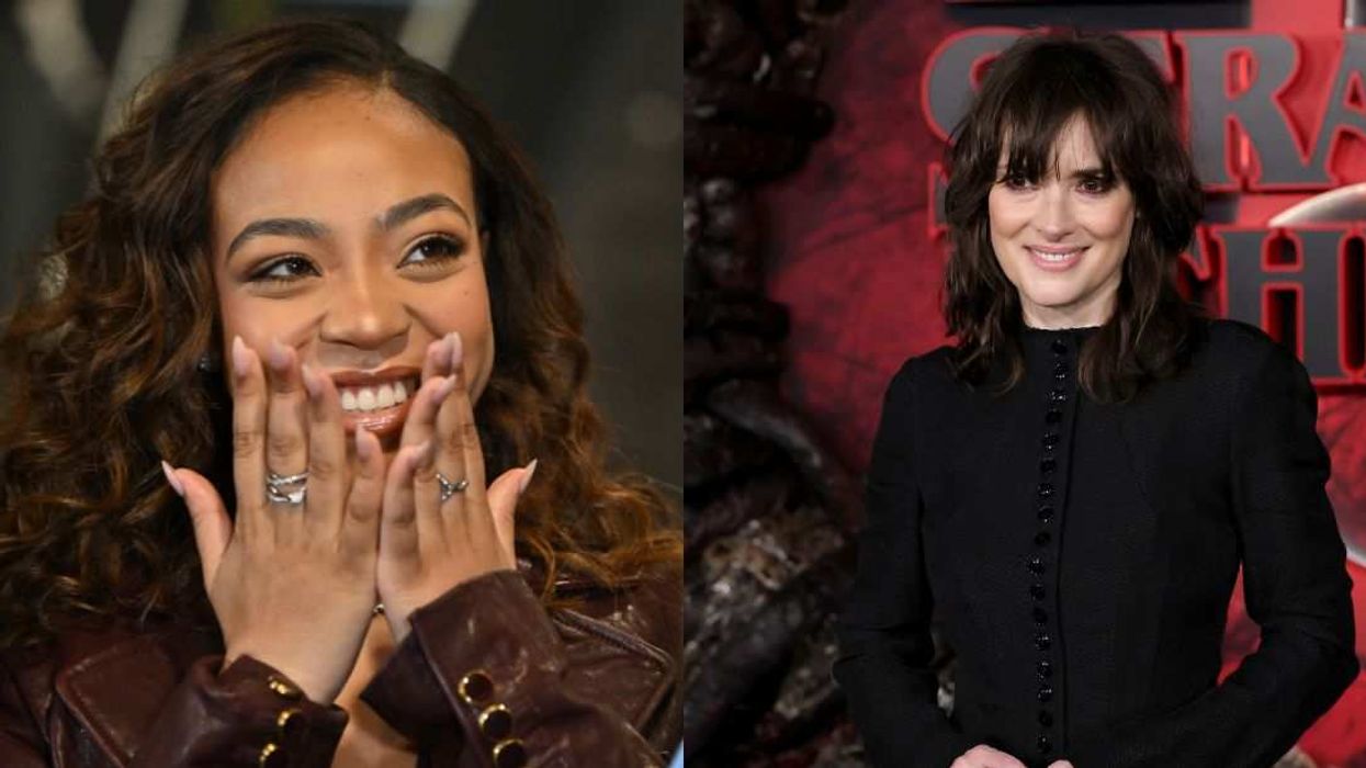 Priah Ferguson (left), who plays Erica Sinclair on Stranger Things, and Winona Ryder (right), who stars as Joyce Byers on the series.