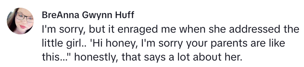 Profile picture and comment about disrespectful behavior towards a child.