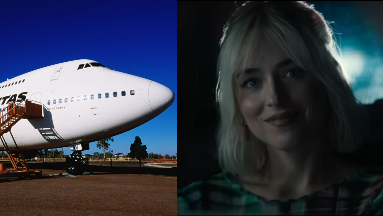 Qantas airplane; Dakota Johnson in 'Daddio'