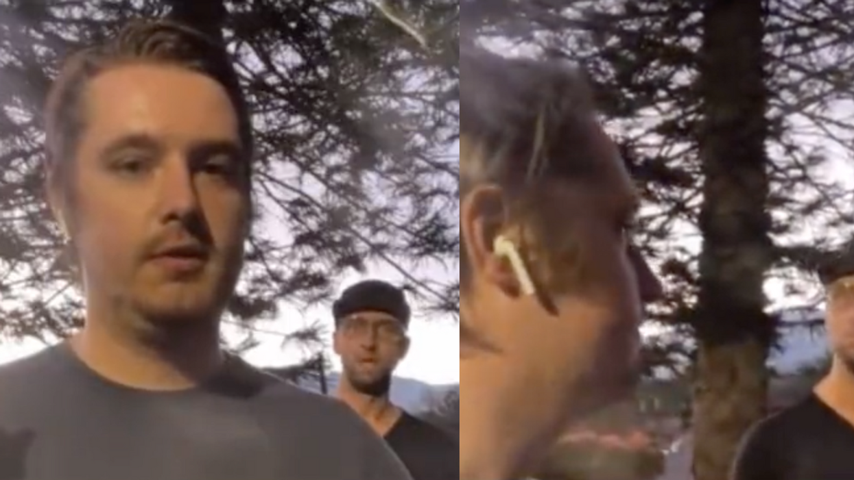 Real America's Voice screenshots of Nick Sortor being confronted by an angry Maui resident