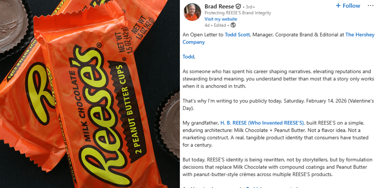 Grandson Of Reese's Founder Shames Hershey Co. For 'Replacing' Candy's Iconic Ingredients In Powerful Open Letter
