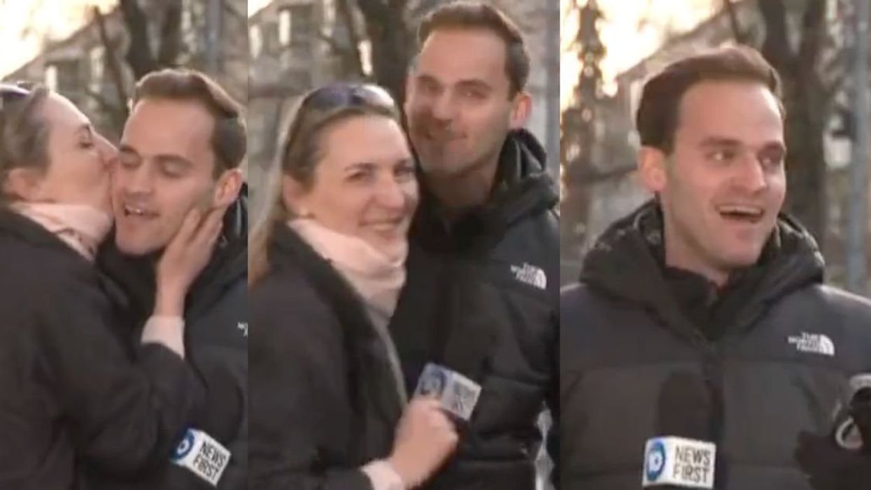 Reporter JohnPaul Gonzo getting kissed