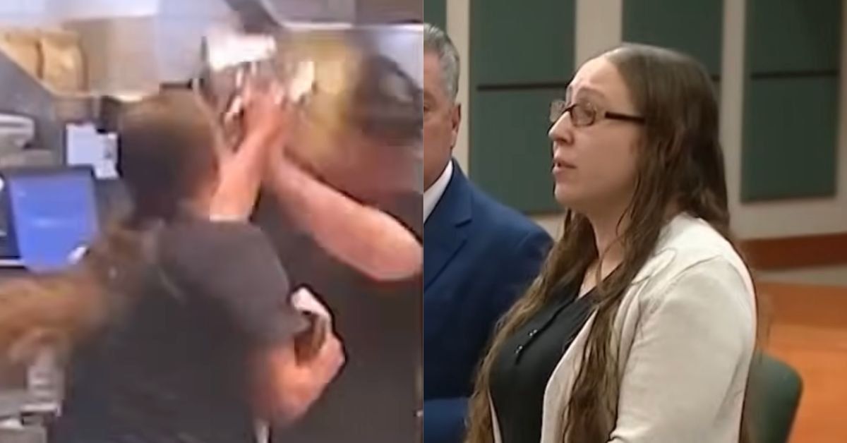 Rosemary Hayne throwing food at Chipotle server; Hayne in court