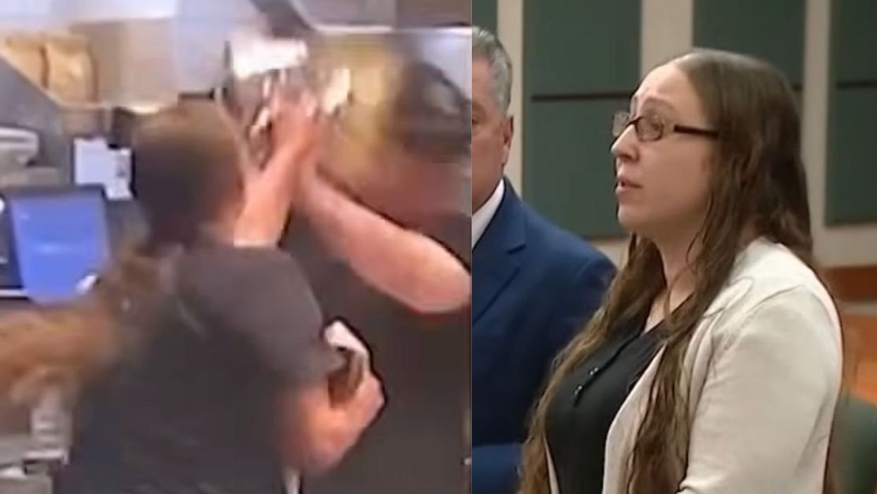 Rosemary Hayne throwing food at Chipotle server; Hayne in court