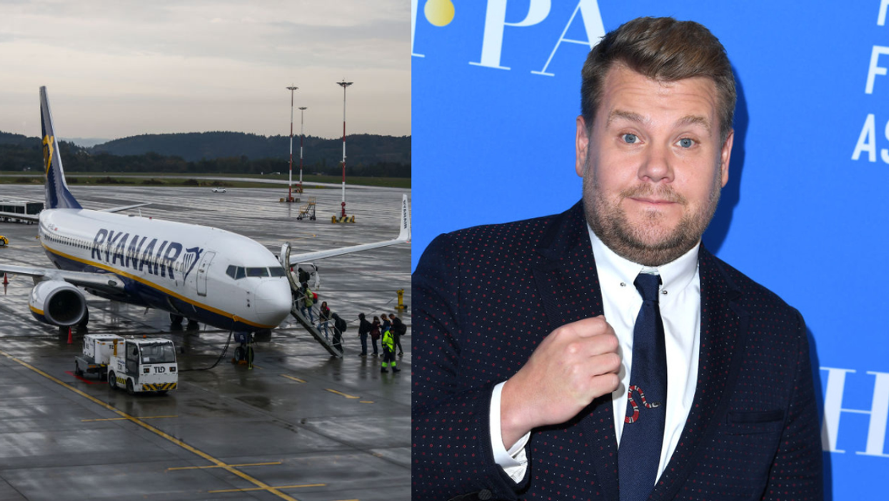 Ryanair plane; James Corden