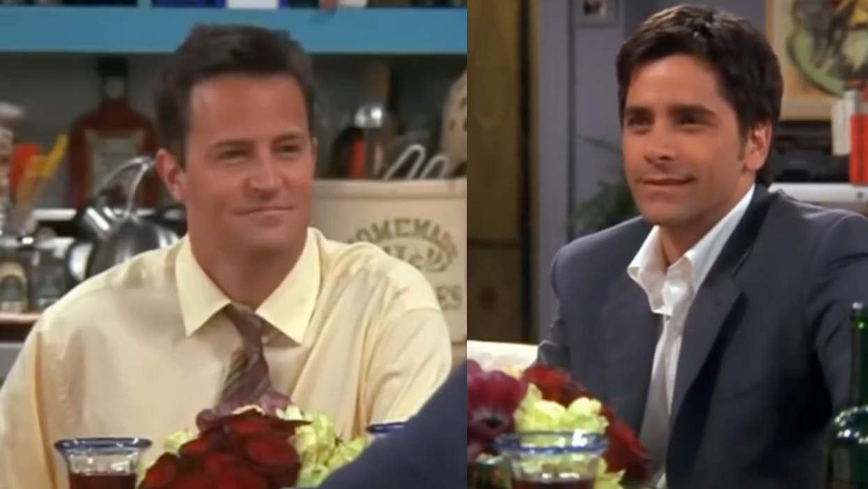 Screenshot from 'Friends' episode (L) Matthew Perry; (R) John Stamos