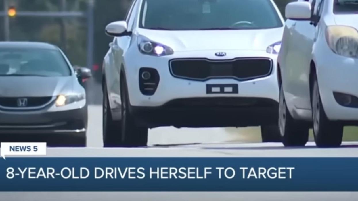 Screenshot from news story about 8-year-old who drover herself to Target