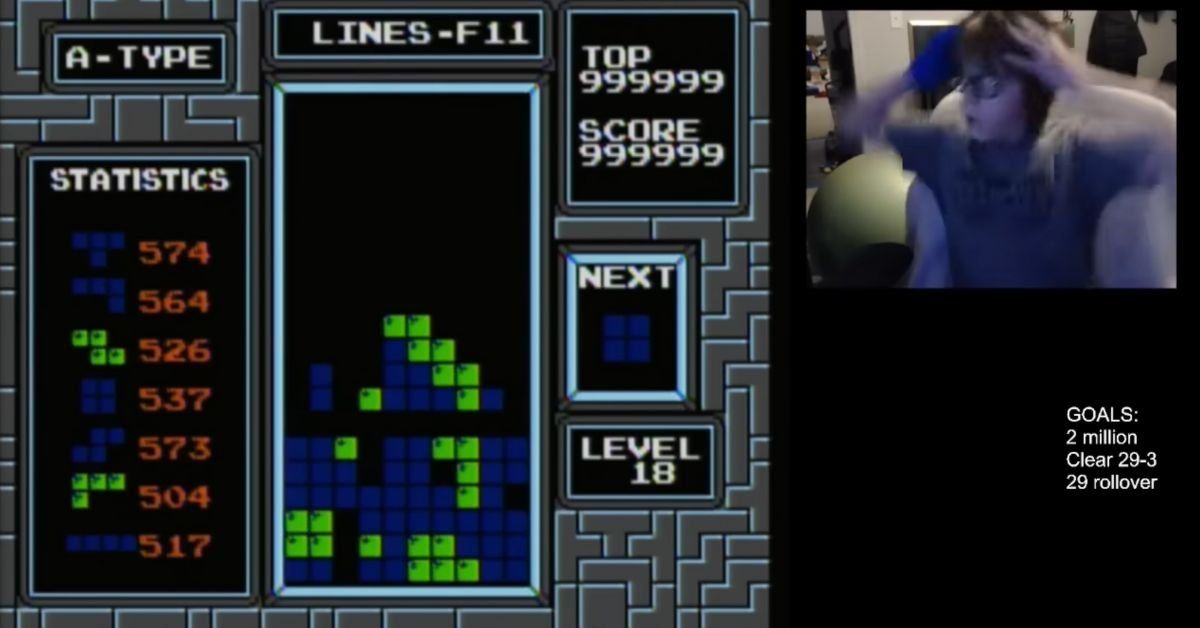 Screenshot from the moment Willis Gibson beat "Tetris"