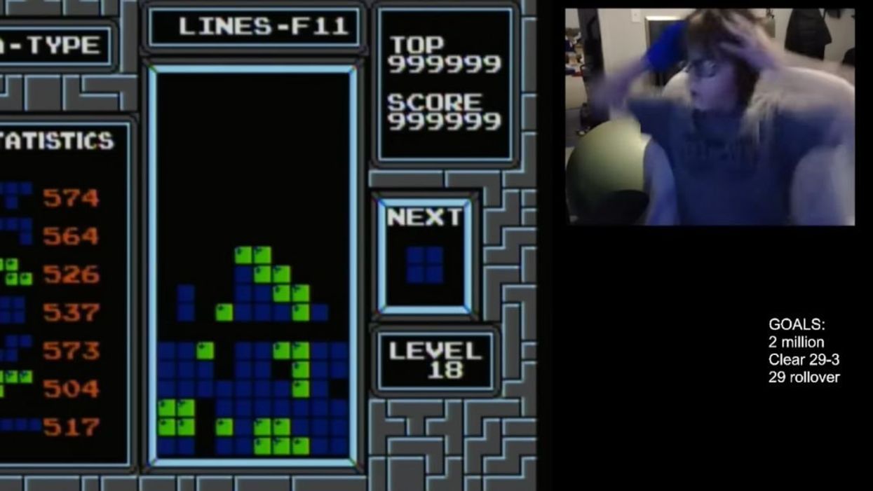 Screenshot from the moment Willis Gibson beat "Tetris"