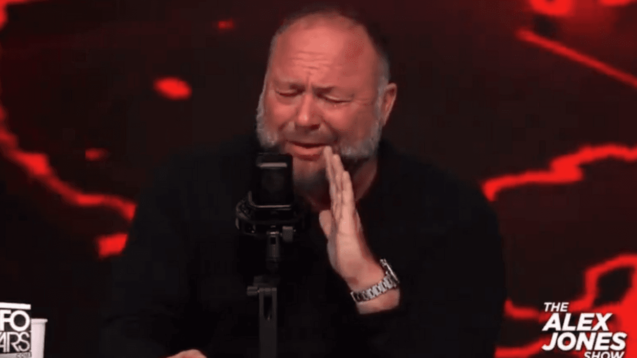 Screenshot of Alex Jones "crying" on his Infowars program