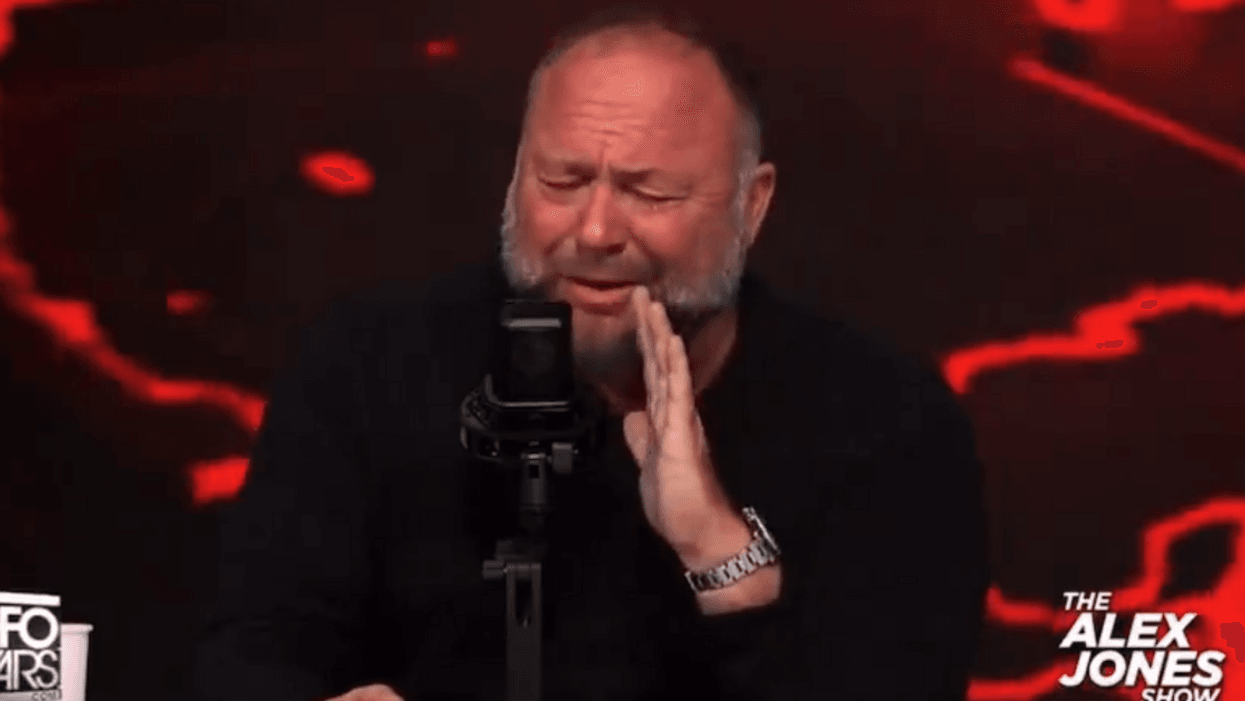 Screenshot of Alex Jones "crying" on his Infowars program