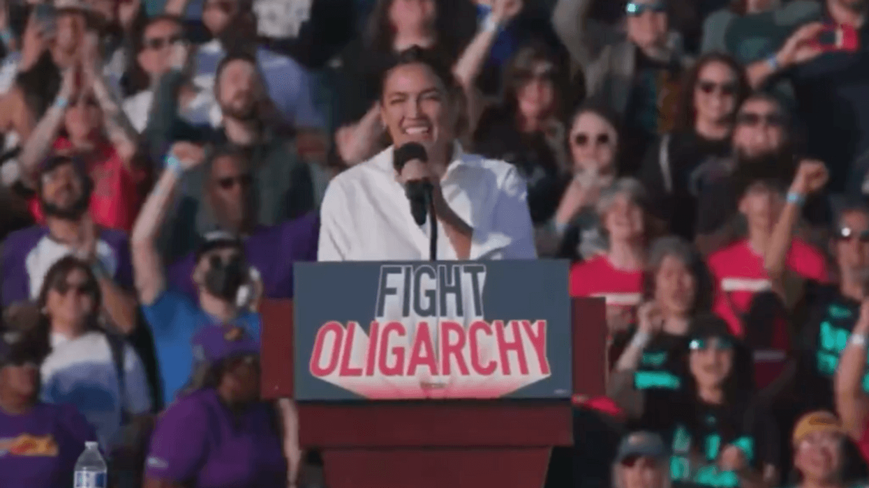 Screenshot of Alexandria Ocasio-Cortez at rally