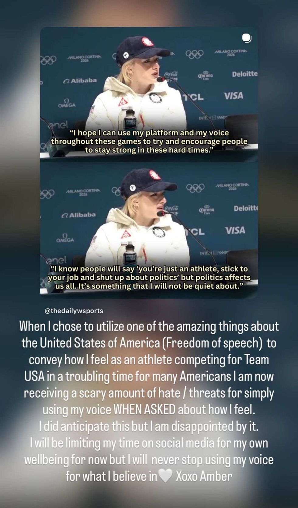 Screenshot of Amber Glenn's post