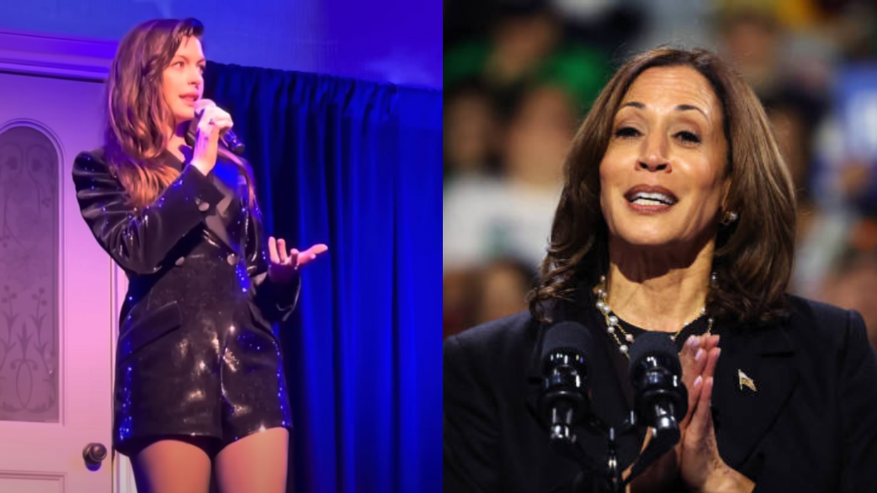 Screenshot of Anne Hathaway; Kamala Harris