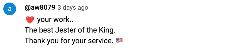 Screenshot of @aw8079 YouTube comment