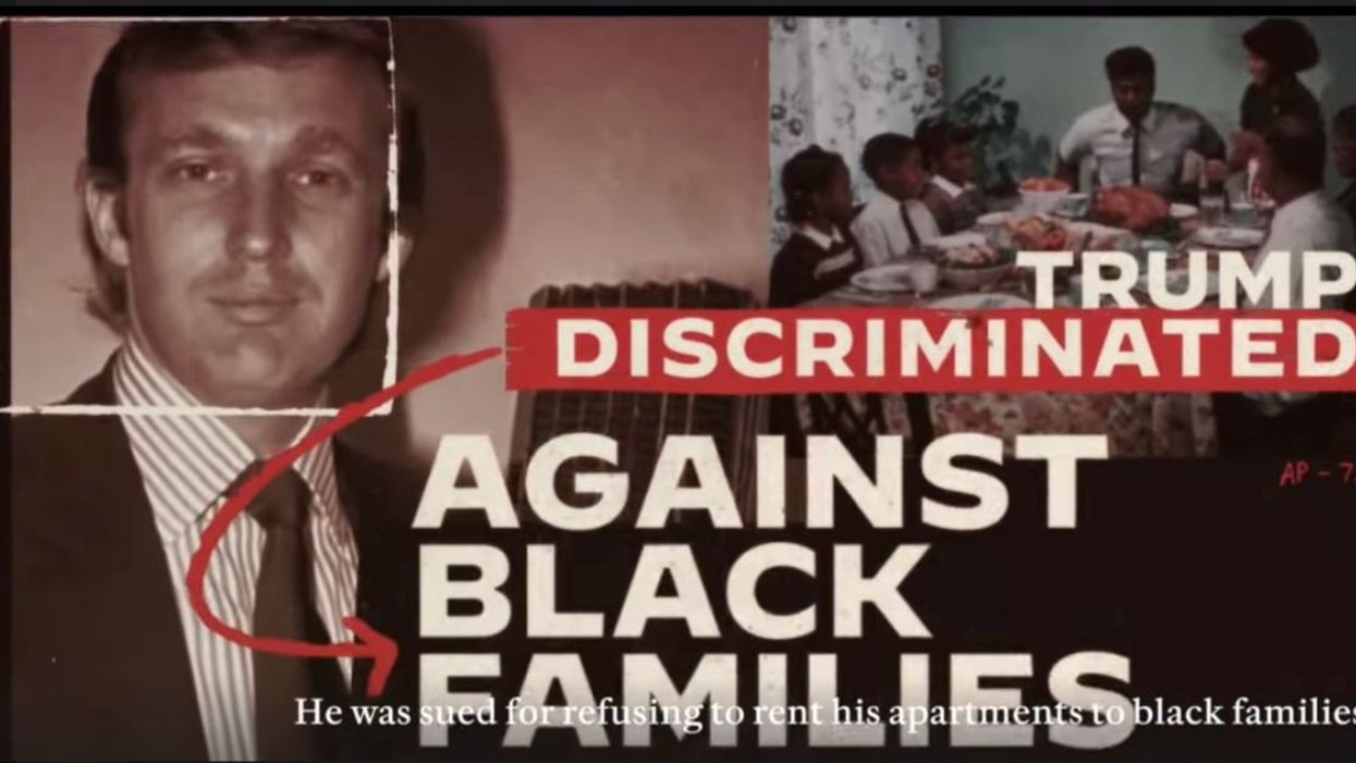 Screenshot of Biden's ad with headine showing that Donald Trump "Discriminated against black families."