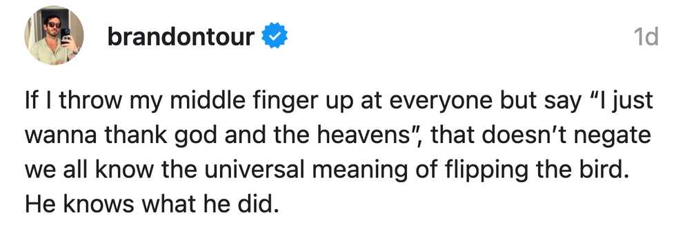 Screenshot of @brandontour's post