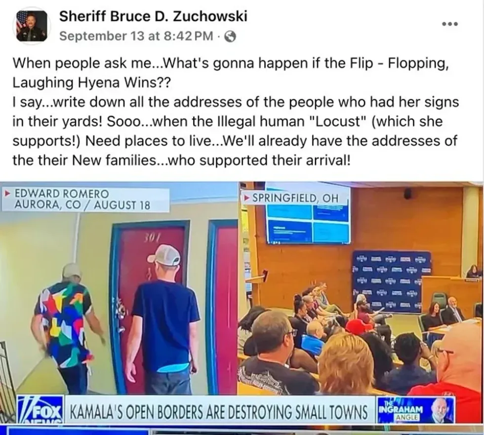 Screenshot of Bruce Zuchowski's Facebook post