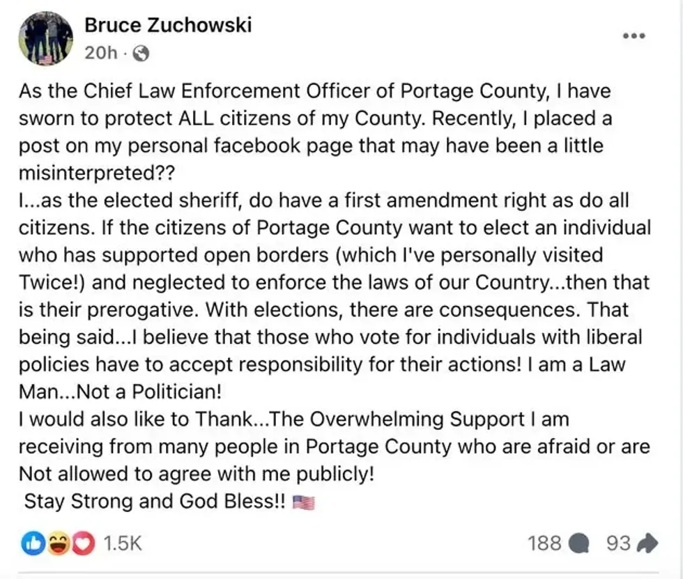 Screenshot of Bruce Zuchowski's Facebook post