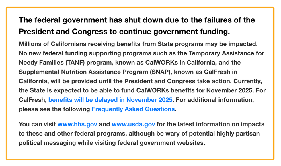 Screenshot of California statement